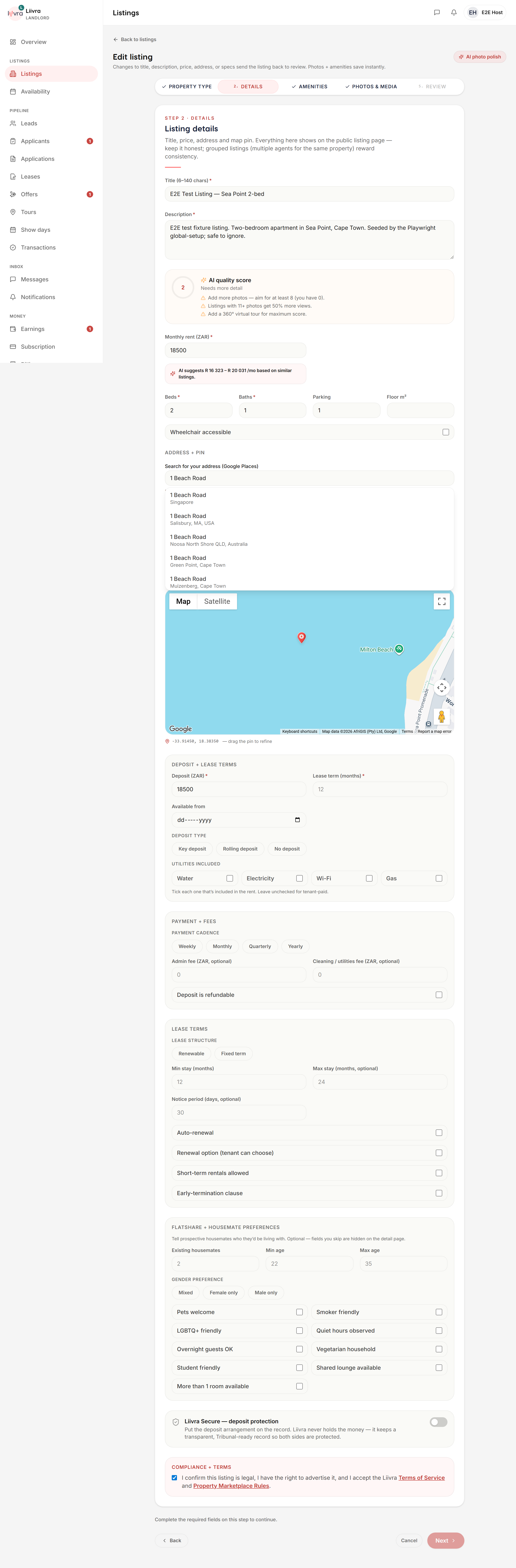 Quality score panel — Liivra web