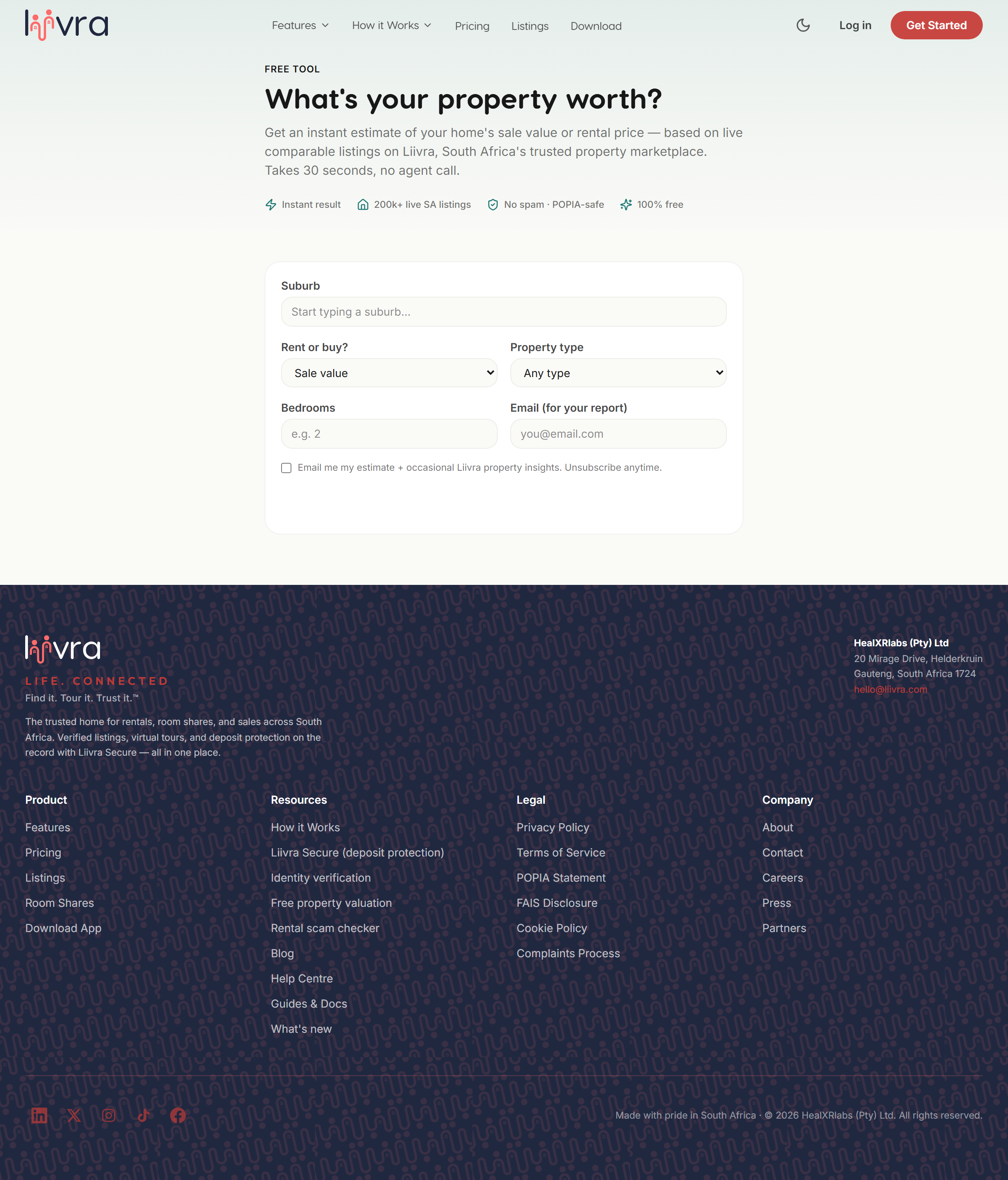 Valuation estimate — Liivra web