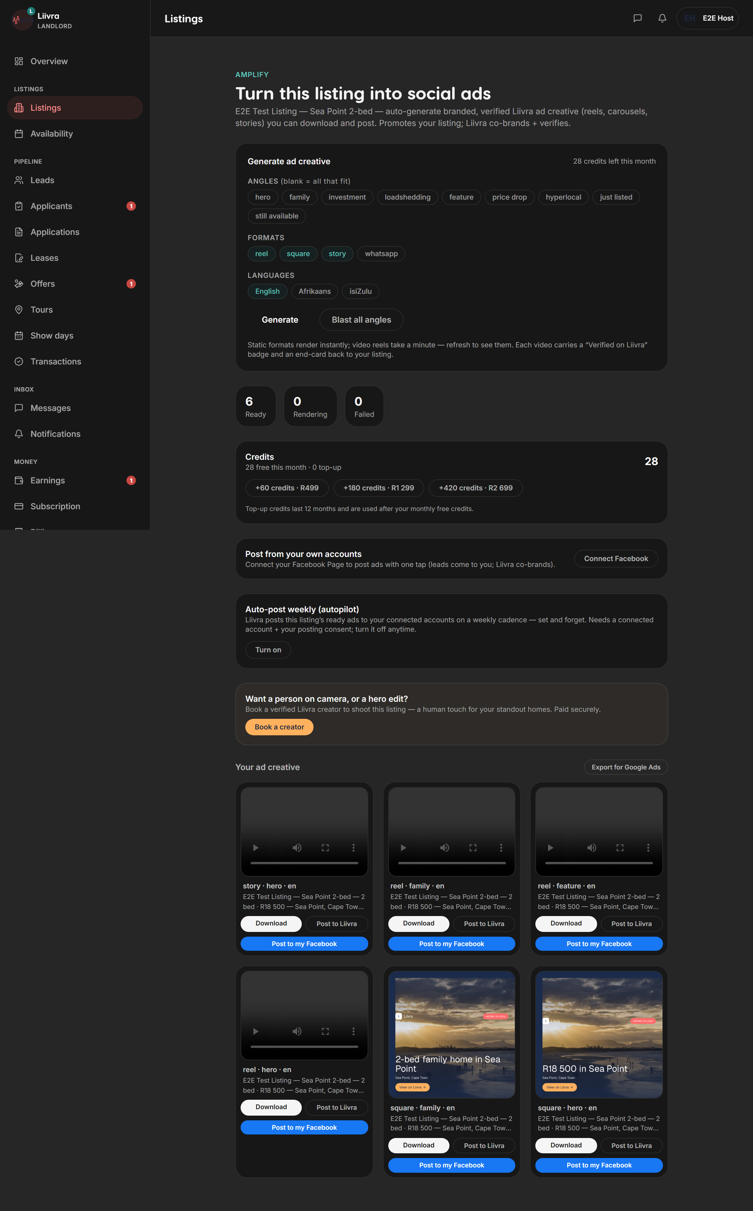 Autopilot settings — Liivra web (dark)