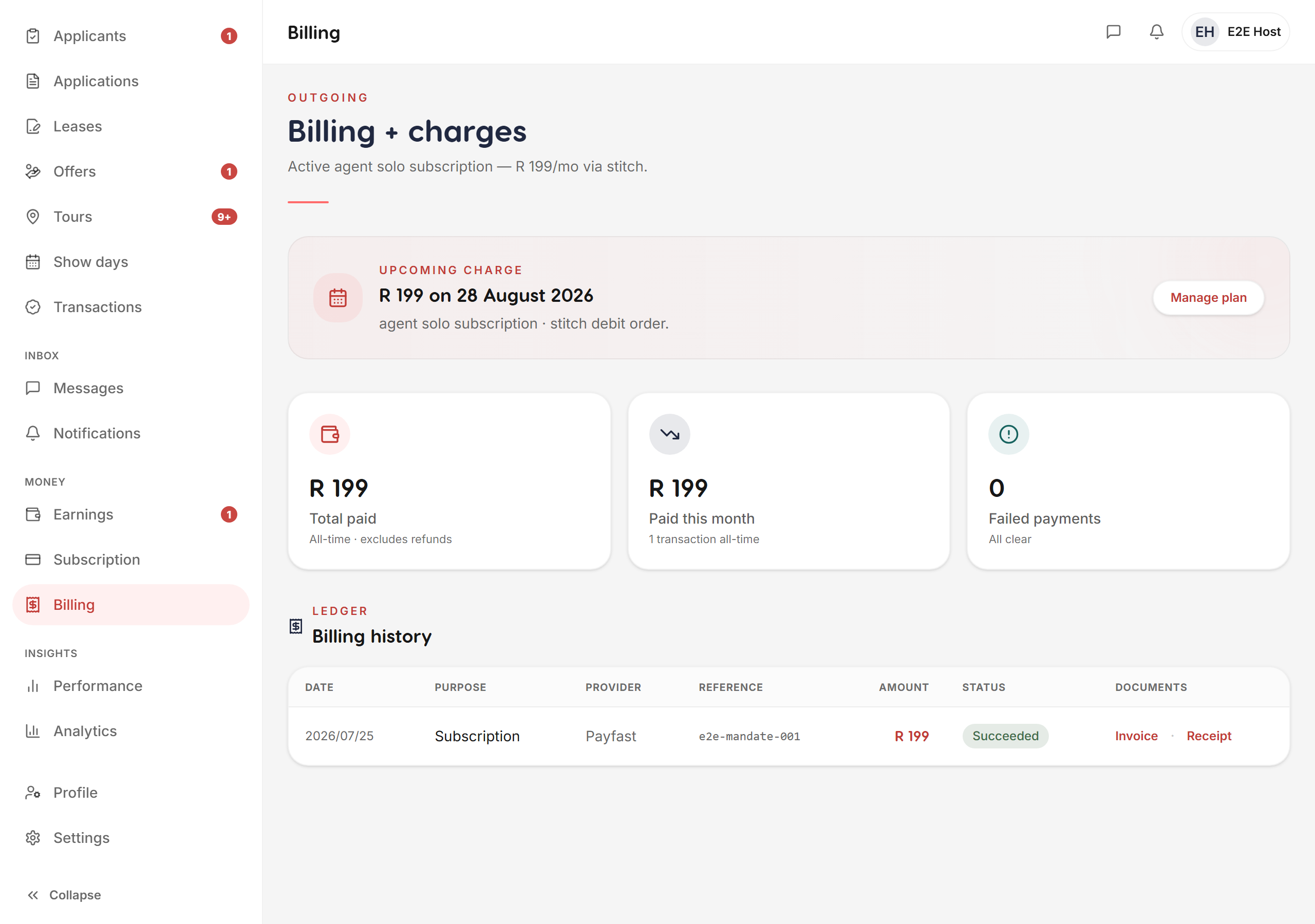 Billing history — Liivra web