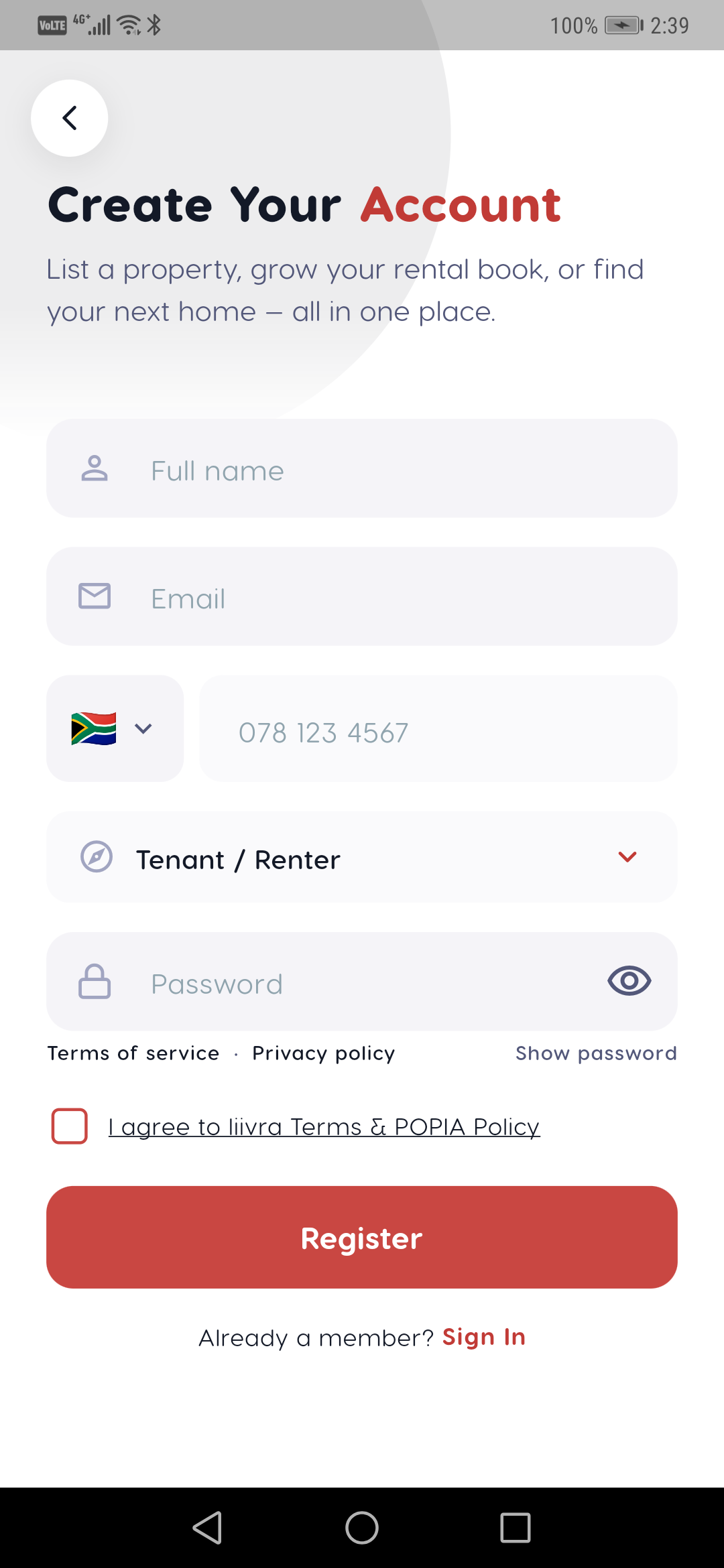 Register otp mobile — Liivra app