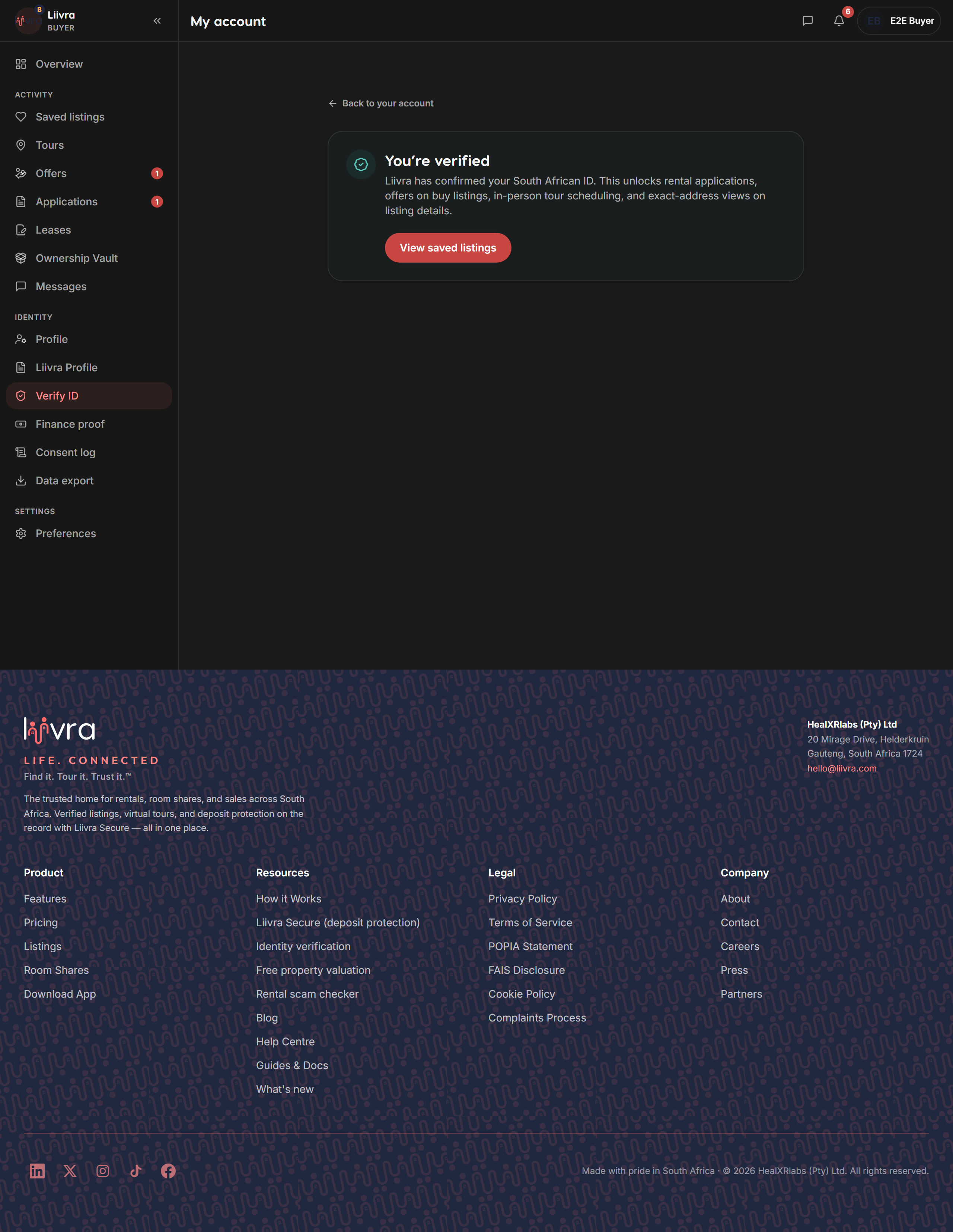 Dha check start — Liivra web (dark)
