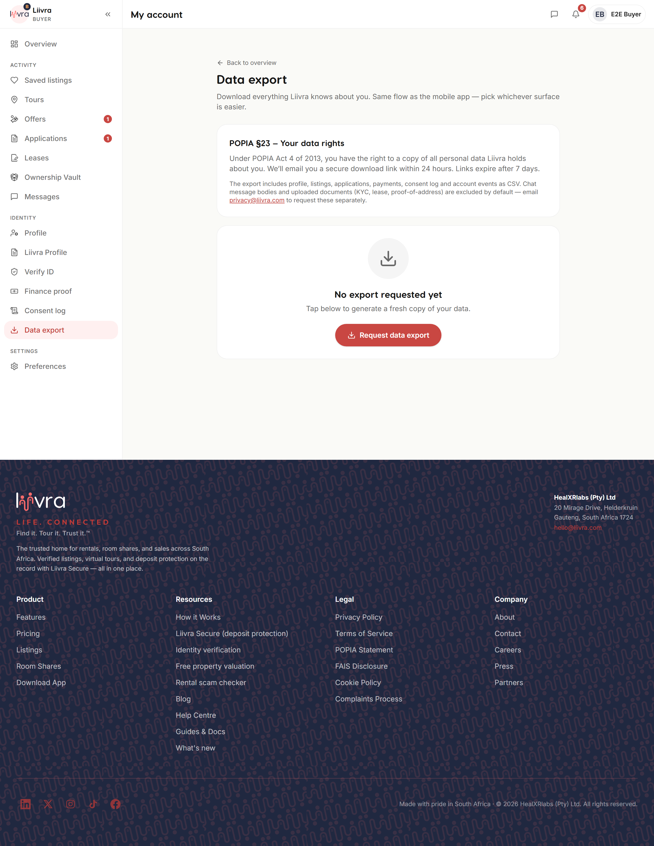 Data export — Liivra web