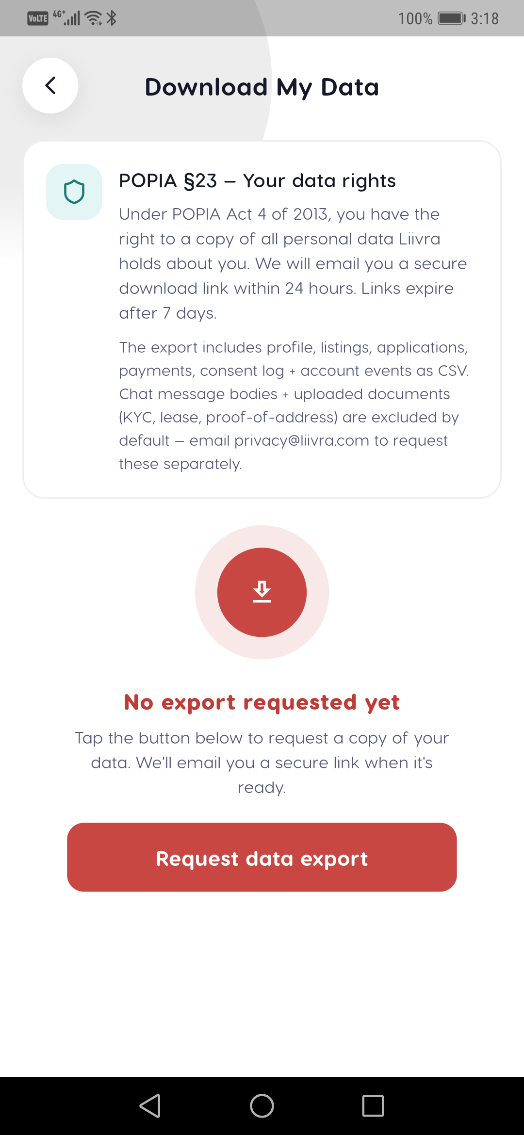 Data export — Liivra app