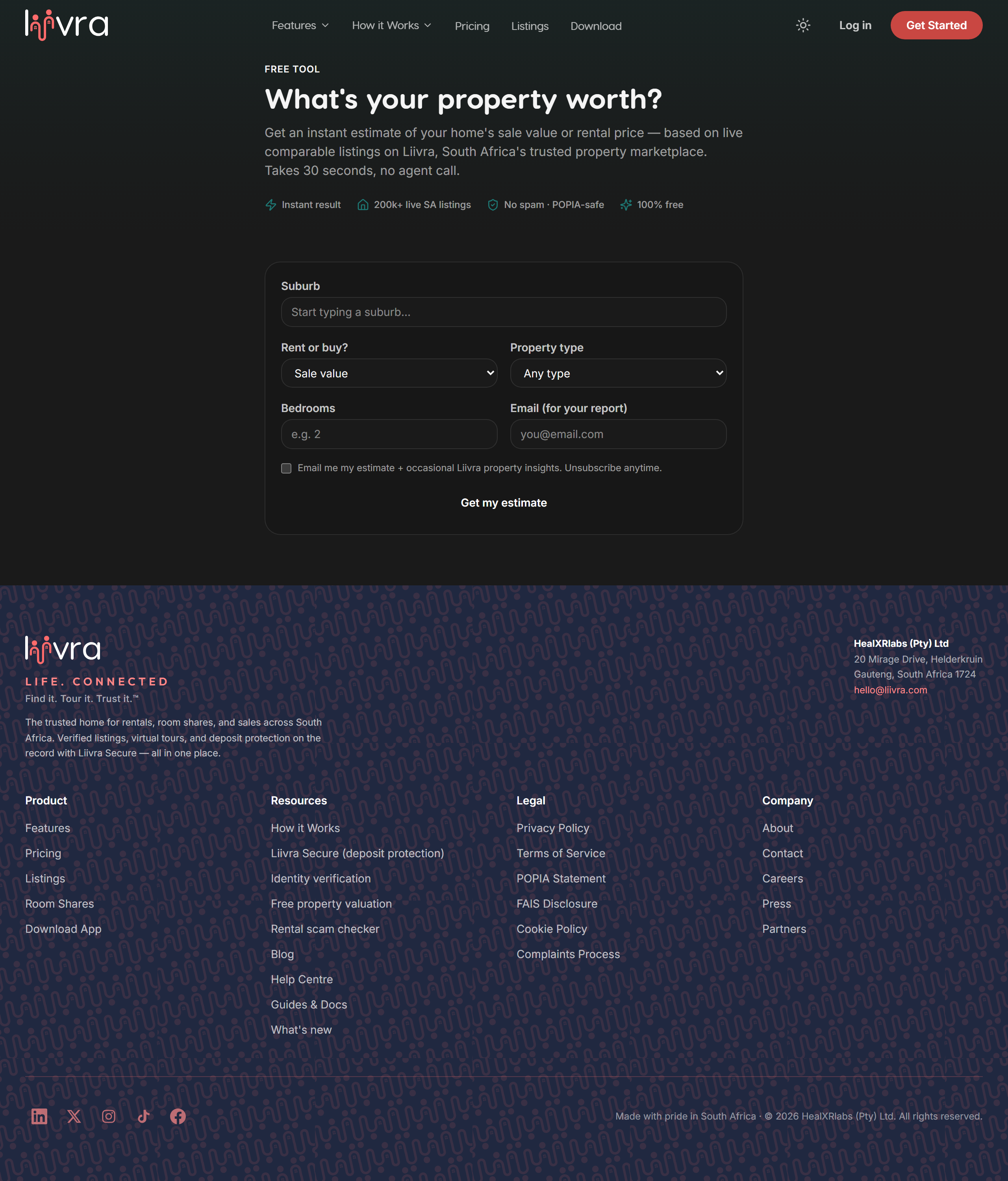 Calculators index — Liivra web (dark)