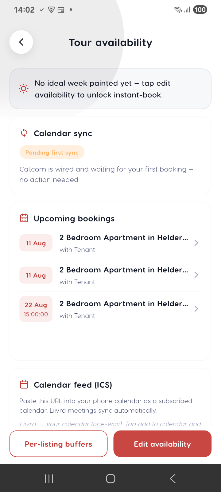 Availability editor — Liivra app