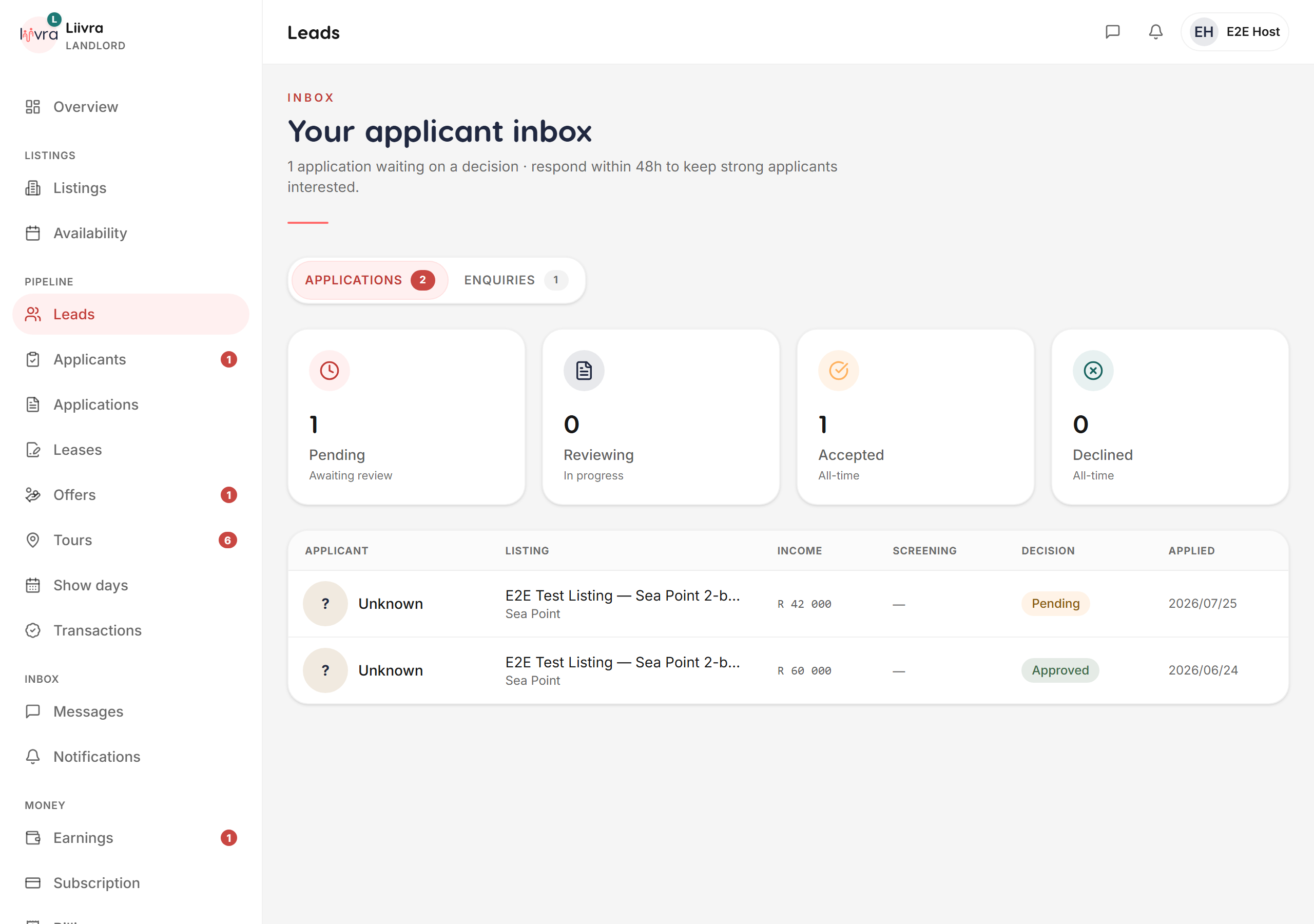 Applicant list — Liivra web