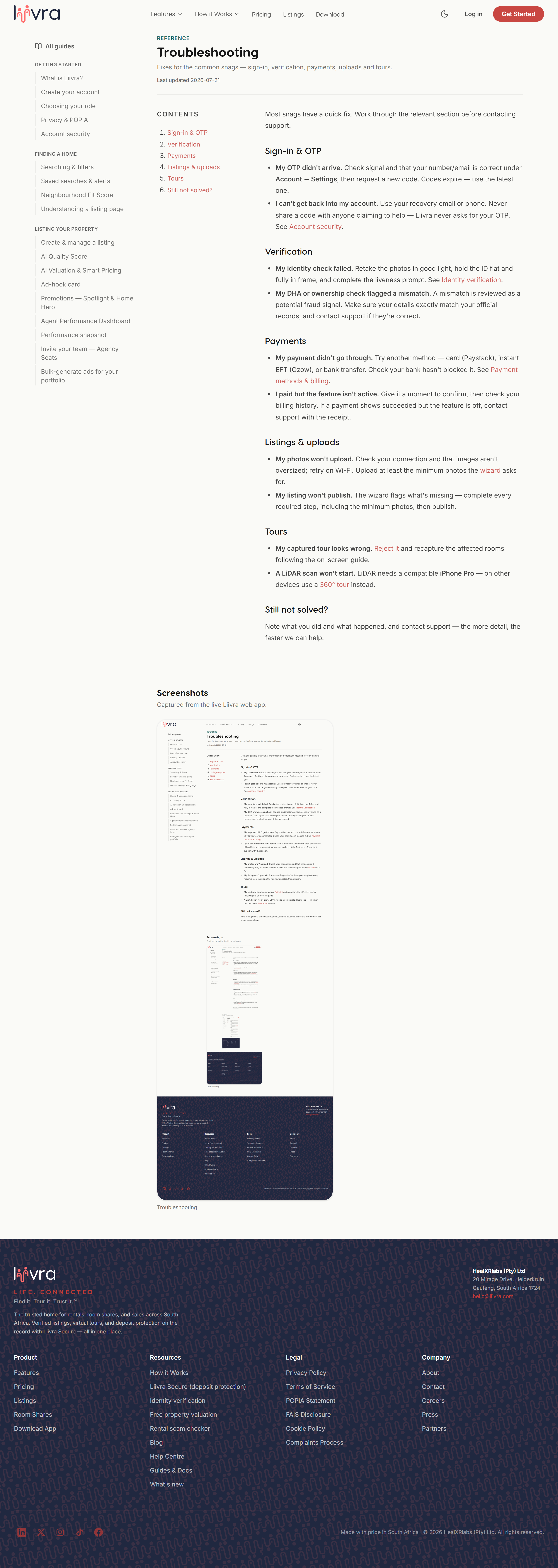 Troubleshooting — Liivra web