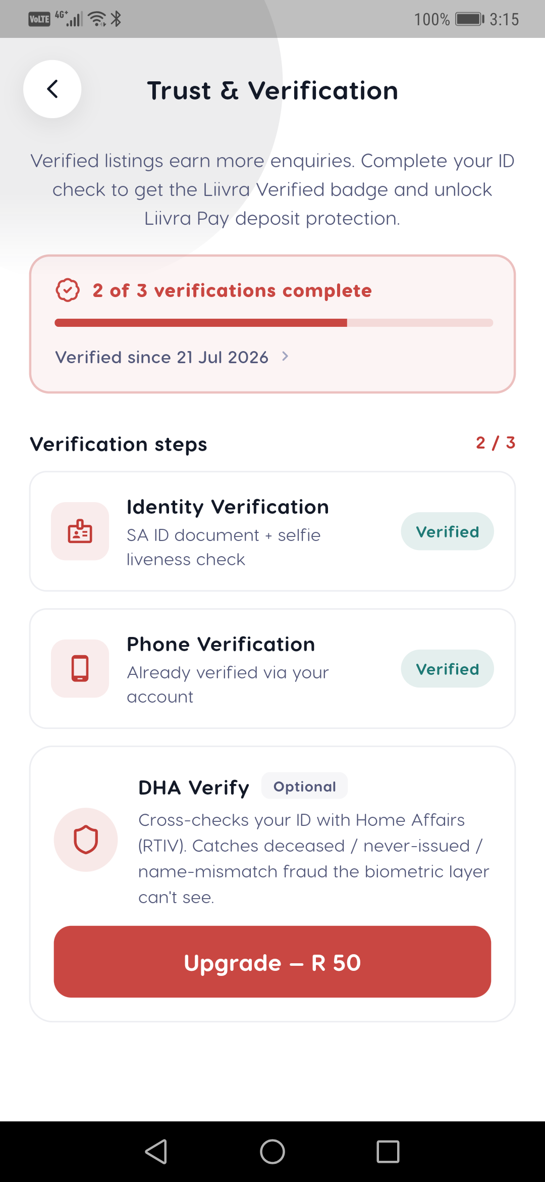 Verification ladder — Liivra app