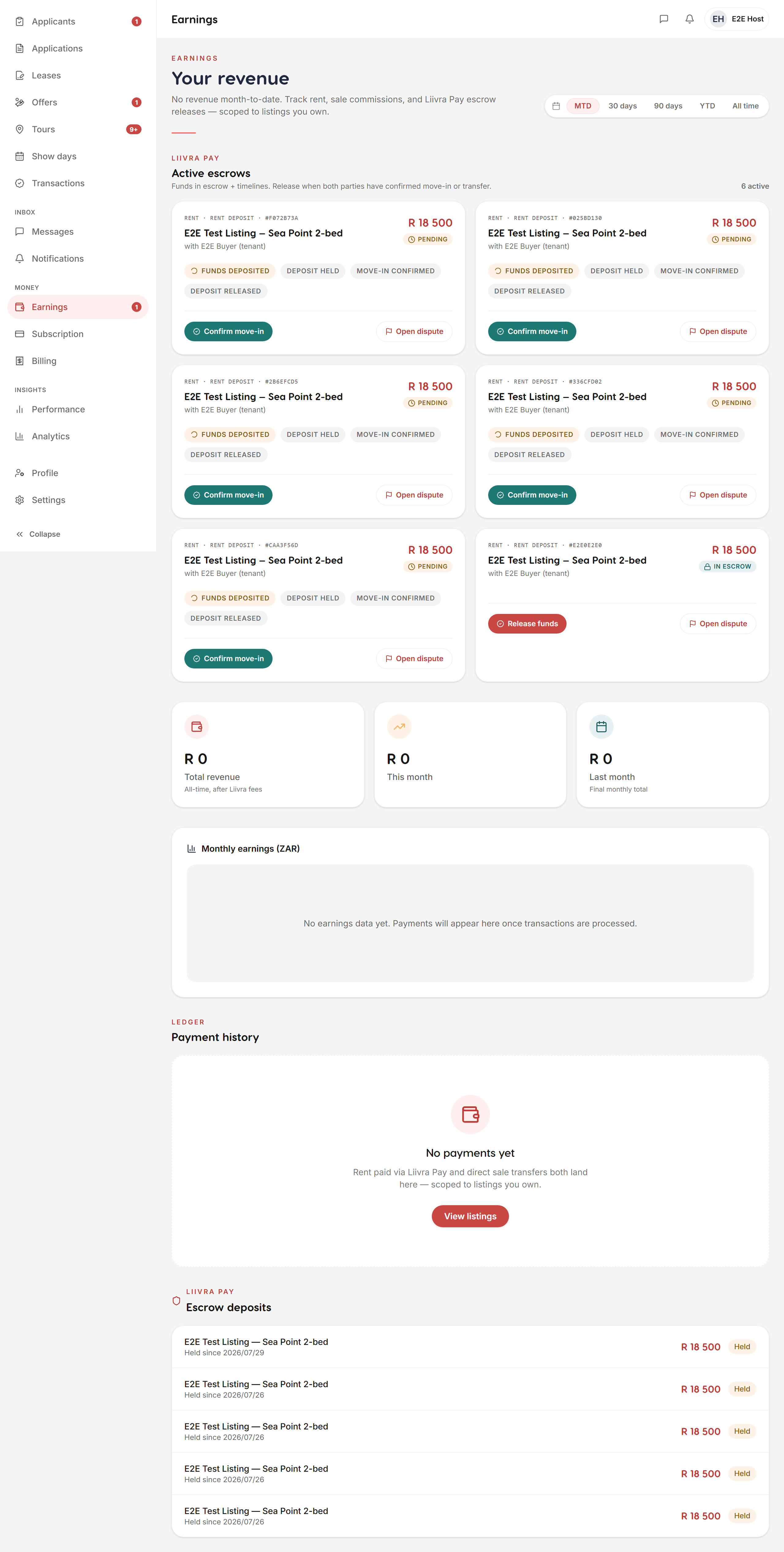 Earnings ledger — Liivra web