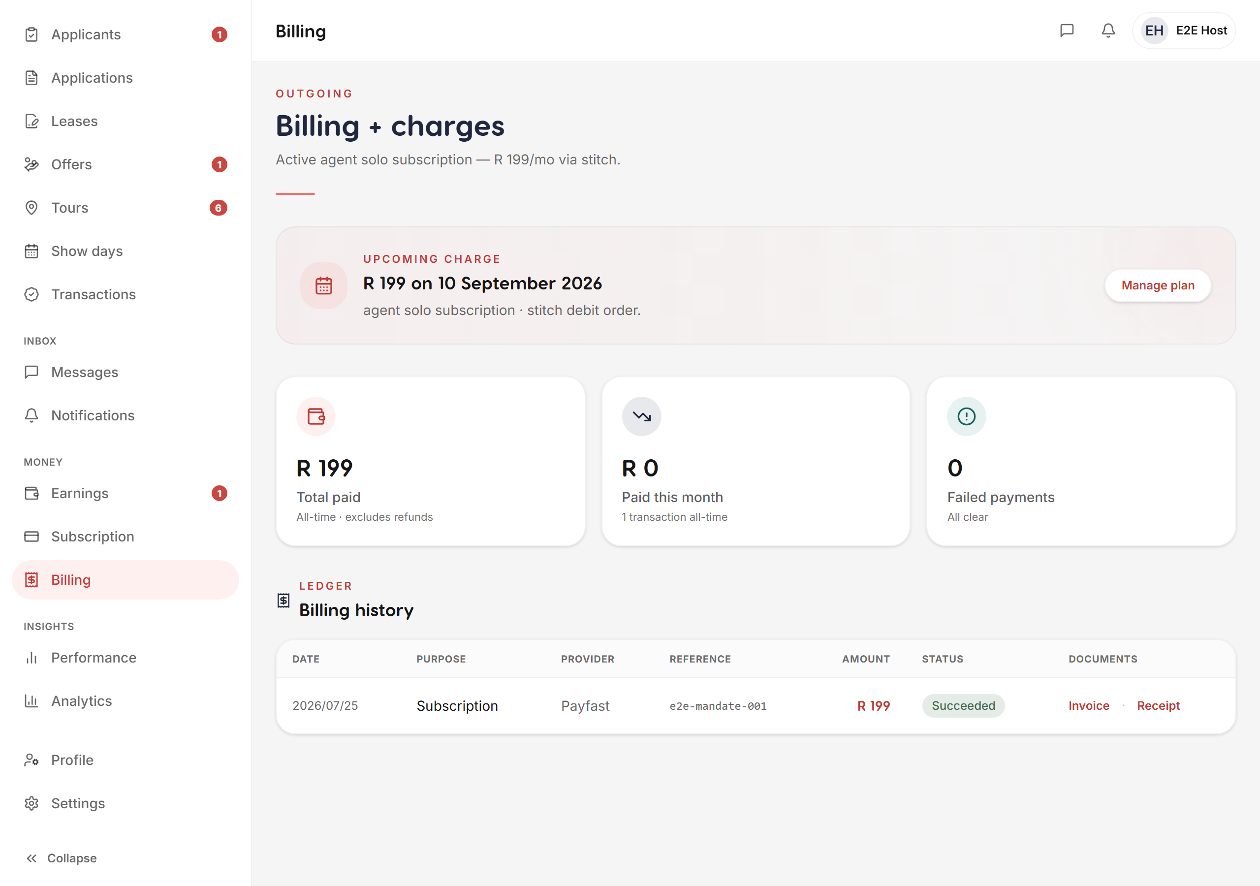 Transactions ledger — Liivra web