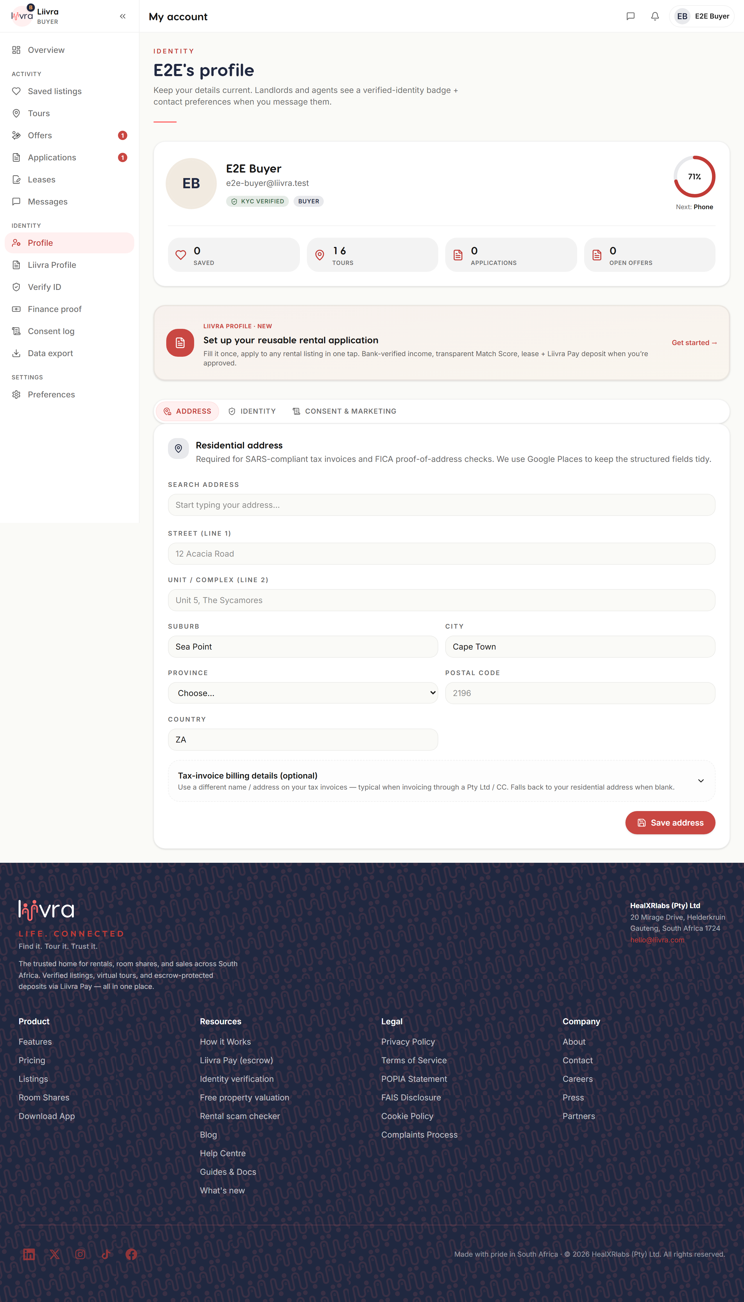 Account profile — Liivra web